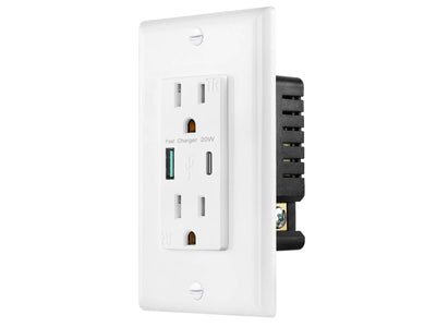 USB-A + USB-C High Speed Charger (PD3.0/QC3.0) 120V/15A Duplex Wall Outlet