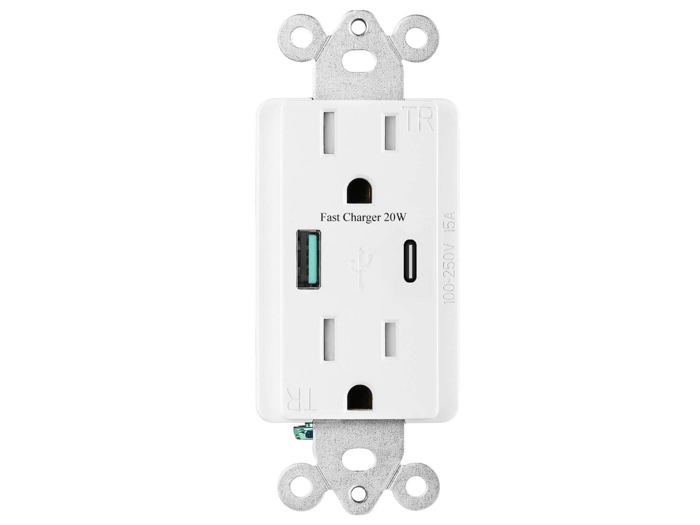 USB-A + USB-C High Speed Charger (PD3.0/QC3.0) 120V/15A Duplex Wall Outlet